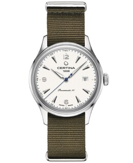 Мужские швейцарские автоматические часы DS с зеленым синтетическим ремешком, 41 мм Certina 16225014 | white