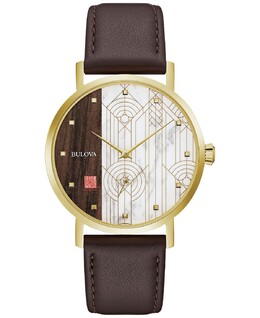Мужские часы Frank Lloyd Wright \"April Showers\" коричневый кожаный ремешок 39 мм Bulova 16143230 | brown