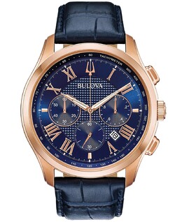 Мужские часы с хронографом Wilton, синий кожаный ремешок, 46,5 мм Bulova 6702054 | no color