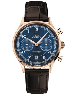 Мужские швейцарские автоматические часы с хронографом Multifort коричневого кожаного ремешка 42 мм Mido 13244327 | blue
