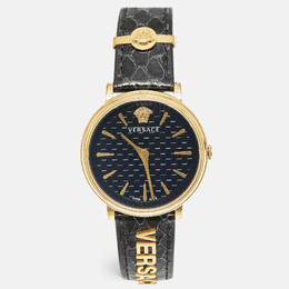 Versace V-Circle VE8101022 Black Dial Gold Tone Stainless Steel Leather Women's Wristwatch 38 mm 1229657