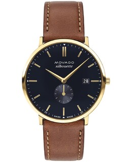Мужские часы Heritage с коричневым ремешком из натуральной кожи, 40 мм Movado 14553008 | gold-tone