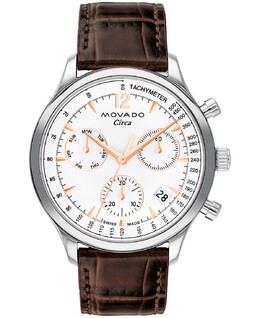 Мужские часы Heritage с коричневым ремешком из натуральной кожи, 43 мм Movado 14553009 | silver
