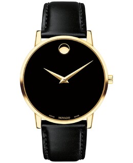 Мужские часы Swiss Museum с классическим черным кожаным ремешком, 40 мм Movado 6273056 | black/gold black