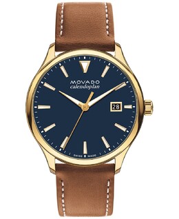 Мужские часы Swiss Heritage с коричневым кожаным ремешком, 40 мм Movado 14553019 | gold