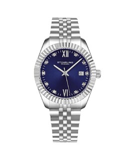 Женские часы Symphony, серебристая нержавеющая сталь, синий циферблат, круглые часы 45 мм Stuhrling 16122358 | silver-tone