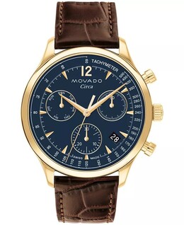 Мужские швейцарские кварцевые часы с хронографом, коричневые кожаные часы, 43 мм Movado, коричневый 17707998 | brown