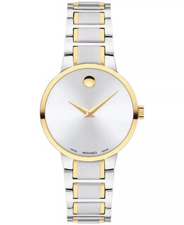 Женские портфолио швейцарские кварцевые часы из нержавеющей стали с желтым пвд, 28 мм Movado, серебро 19356658 | two-tone