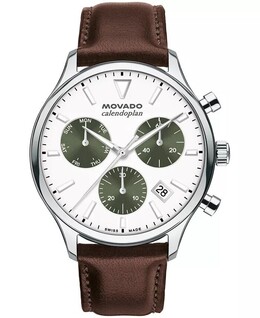 Мужские кожаные часы Calendoplan Swiss Quartz Chrono Chocolate 43 мм Movado, коричневый 19356701 | brown