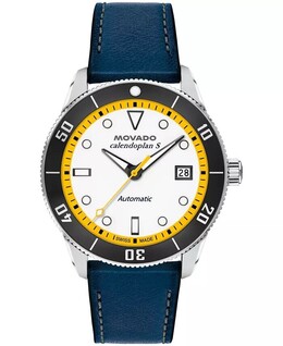 Мужские часы Calendoplan S Swiss автоматические синие кожаные 40 мм Movado, синий 19356713 | blue