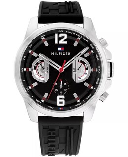 Мужские кварцевые черные силиконовые часы 46 мм Tommy Hilfiger, черный 19103362 | black