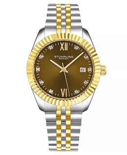 Женские двухцветные часы Symphony из нержавеющей стали, золотистый циферблат, круглые часы 45 мм Stuhrling, серебро 16131824 | two-tone