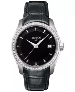 Женские часы Swiss Couturier Diamond (1/3 карата) с черным кожаным ремешком, 32 мм Tissot, черный 13905231 | black