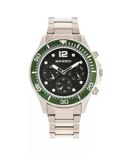 Кварцевые многофункциональные часы Pegasus с зеленым циферблатом из серебряного сплава, 46 мм Breed, серебро 8299660 | silver