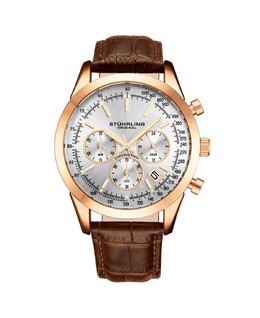 Мужские часы Monaco Brown Leather, серебристый циферблат, круглые часы 44 мм Stuhrling 16172930 | brown