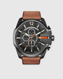 Мужские кожаные часы Diesel DZ4343 Mega Chief, черный 4053858414402 | negro