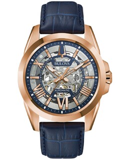 Мужские автоматические классические часы Sutton с синим кожаным ремешком, 46 мм Bulova 11347514 | rose gold-tone