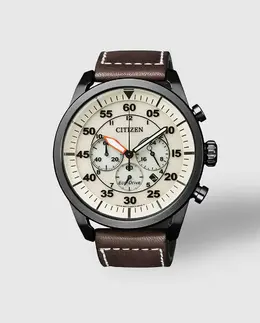 Citizen AviatorCA4215-04W Eco-Drive кожаные мужские часы, коричневый 8018225015329 | marrón