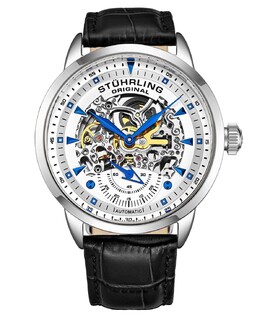 Мужские часы Legacy, черная кожа, белый циферблат, круглые часы 44 мм Stuhrling 16130807 | black
