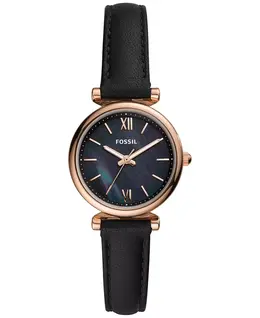 Женские часы Carlie Mini на кожаном ремешке 28 мм Fossil, черный 10231410 | black
