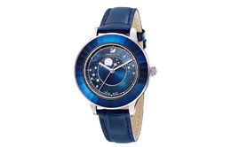 Женские часы Swarovski с кварцевым механизмом, синий циферблат 39 мм, ремешок из натуральной кожи 5516305blu/