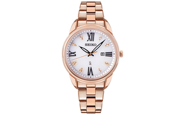 Солнечные кварцевые часы из нержавеющей стали с белым циферблатом Seiko для женщин sut364j1