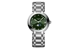 Часы женские Heart Moon Collection с кварцевым механизмом 30,5 мм зеленый циферблат стальной корпус стальной браслет Longines l8.115.4.67.6