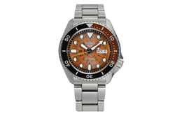 Seiko srpj47k1 Мужские часы 5 коллекции Механический механизм Нержавеющая сталь Ремешок Оранжевый циферблат
