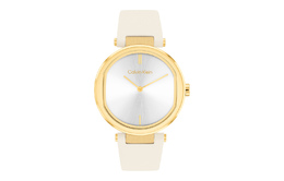 CK/ Элегантные наручные часы Кварцевый механизм Кожаный ремешок Серебристый циферблат Женские часы 25200254 Calvin Klein