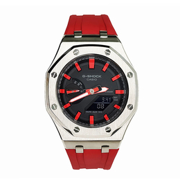 Casio Часы Men Liquid Crystal/Analog Dual Display Series 44mm Black Watch, Offshore Silver Red Dark Flame ga-2100-1a1（watch3-改装-离岸银红黯火） | offshore silver red dark flame