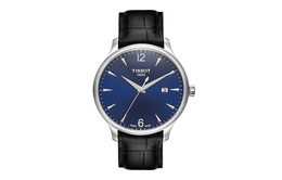 Мужские часы Junya Collection с кварцевым механизмом, синий циферблат 42 мм, корпус из нержавеющей стали, ремешок из натуральной кожи Tissot t063.610.16.047.00