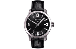 Мужские часы Tissot из спортивной коллекции с кварцевым механизмом, черный циферблат 39,3 мм, корпус из нержавеющей стали, кожаный ремешок t055.410.16.057.00