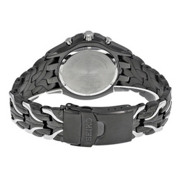 Светоактивируемый кварцевый механизм Мужские часы Seiko с черным циферблатом на стальном браслете ssc139