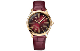 Omega Часы Flying Series Name Classics Quartz Movement Women's Watch 36mm Red Watch Dial Genuine Leather Strap 428.58.36.60.11.001