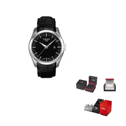 Tissot Часы Kutu Collection Quartz Movement Men's Watch Watch 39mm Black Dial Stainless Steel Case Leather Strap, Black Dial t035.410.16.051.00 | black dial