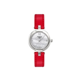 Tissot Часы Pink Collection Quartz Movement Women's Watch Watch 28mm Silver Dial Stainless Steel Case Leather Strap t084.210.16.116.00