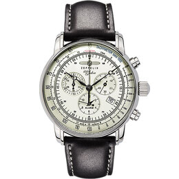 Zeppelin Часы Hundred Years Collection Quartz Movement Men's Watch Watch Silver Dial Stainless Steel Case Leather Strap, 8680-3 (all-over glow-in-the-dark) 7680-1 | 8680-3 (all-over glow-in-the-dark)