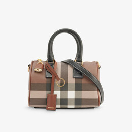 Миниатюрная сумка для боулинга из ткани и кожи с клетчатым принтом и верхней ручкой Burberry, коричневый r04170627 | dark birch brown chk