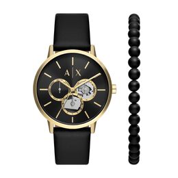Armani Exchange Часы AE ARMANI Wrist Watch Quartz Movement Leather Strap Black Dial Men's Watch, Black ax7146set | black