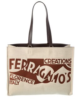 Большая кожаная сумка-тоут с логотипом Ferragamo Salvatore Ferragamo, бежевый 7778412527676 | beige