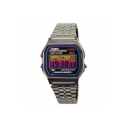 Casio Часы Retrofit Series Quartz Movement Stainless Steel Strap Watch Men's Watch Purple Watch Dial, Silver Strap with Yellow and Pink Gradient Dial Lens a159wa-n1d（watch3-改装-暗紫银小方块） | silver strap with yellow and pink gradient dial lens
