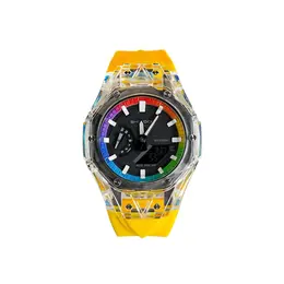 Casio Часы Unisex Liquid Crystal/Analog Dual Display Series 48.5mm Black Watch, Sky Rainbow Hublot Glacier Yellow ga-2100-7a（watch8-改装-晴空彩虹） | sky rainbow hublot glacier yellow
