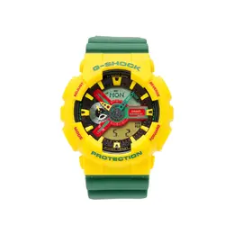 Casio Часы Women's Liquid Crystal/Analog Dual Display Series Yellow Watch GA-110RF-9A, Yellow Watch Dial with Green Strap ga-110rf-9a | yellow watch dial with green strap