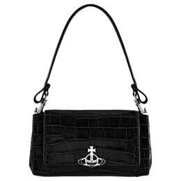 HAZEL Кожаная плечевая сумка из коровьей кожи Багет Сумка через плечо Средний размер Женская черная Vivienne Westwood 42020005l001hn401