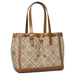 T Monogram Кожаная Сумка Тота Шоппер Сумка Через Плечо Маленькая Женская Коричневая Tory Burch 81803-371