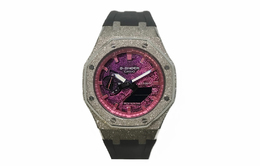 Casio Часы Men Liquid Crystal/Analog Dual Display Series 44mm Black Watch, Painted Purple Dial ga-2100-1a1（watch3-改装-霜银沙暗粉红） | painted purple dial
