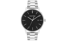 Calvin Klein Часы TIMELESS Wrist Watch Quartz Movement Steel Strap 43mm Black Dial Men's Watch Box Available For Purchase, Silver Strap Black Dial 25200053 | silver strap black dial