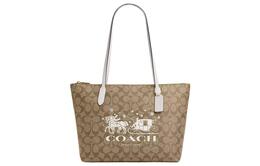 Сумка-шоппер Coach с застежкой-молнией из лакированной кожи и гладкой кожи, женская, цвет хаки cn626-imdj8