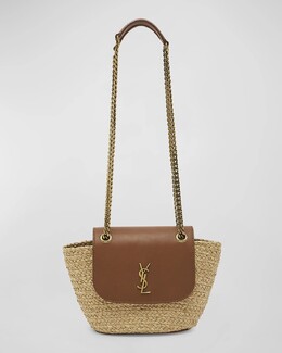 Сумка через плечо Panier Mini YSL с клапаном из рафии Saint Laurent, цвет Natural/Brick prod268670240 | natural/brick