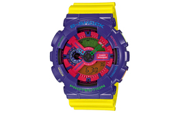 Casio Часы Men Liquid Crystal/Analog Dual Display Series Red Watch GA-110HC-6A, Purple Watch Dial with Yellow Strap ga-110hc-6a | purple watch dial with yellow strap